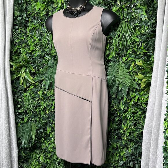 ANNE KLEIN Dress Women 12 Tan Sleeveless Sheath Round‎ Neck Cocktail Career 2535 - Picture 1 of 6